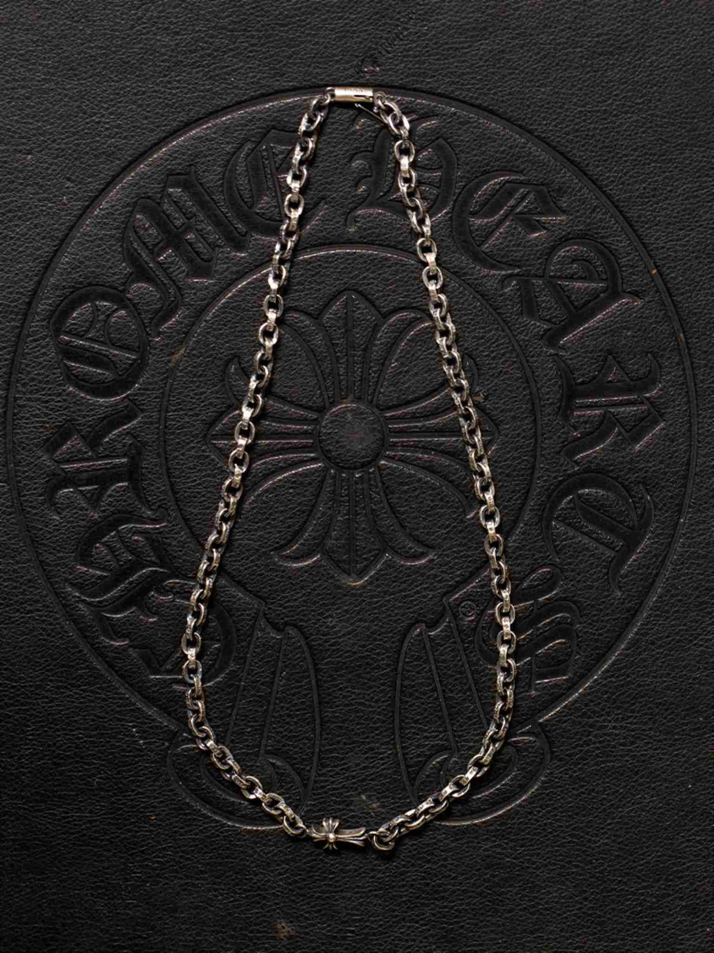 Chrome Hearts Cross Babyfat Charm with Paper Chain Necklace, 925 Silver Letters Chain Necklaces