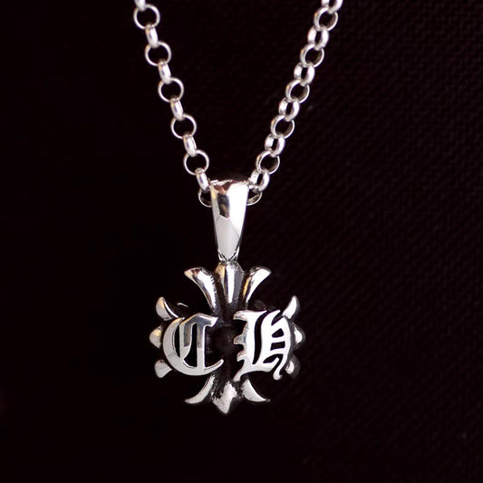 Chrome Hearts Style Letter Pendant, Sterling Gothic Cross Alphabet Pendant, Silver Charm Rolo Chain Necklace