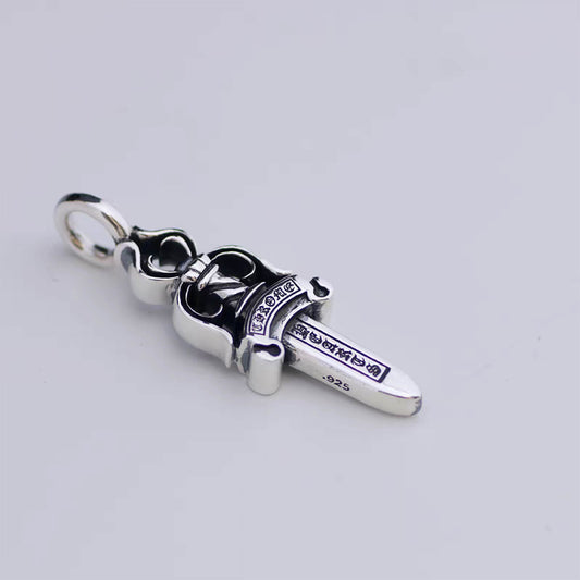 Chrome Hearts Gothic Dagger Pendant, Medium Size Silver Sword Chain Necklace Charm