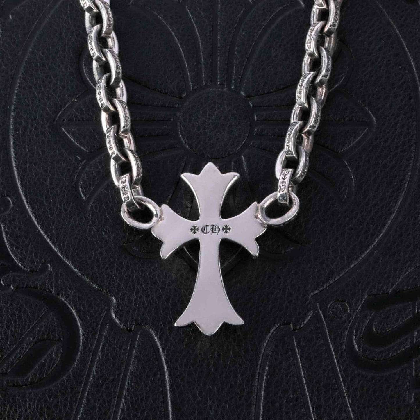 Chrome Hearts 8mm Paper Chain Cross Pendant Necklace, 925 Silver Letters Chunky Chain Necklaces