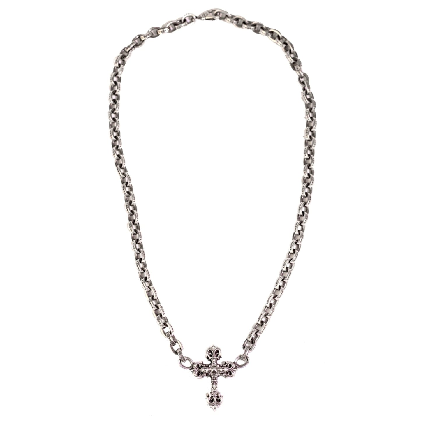 Chrome Hearts 8mm Paper Chain Flaming Cross Pendant Necklace, 925 Silver Letters Chunky Chain Necklaces
