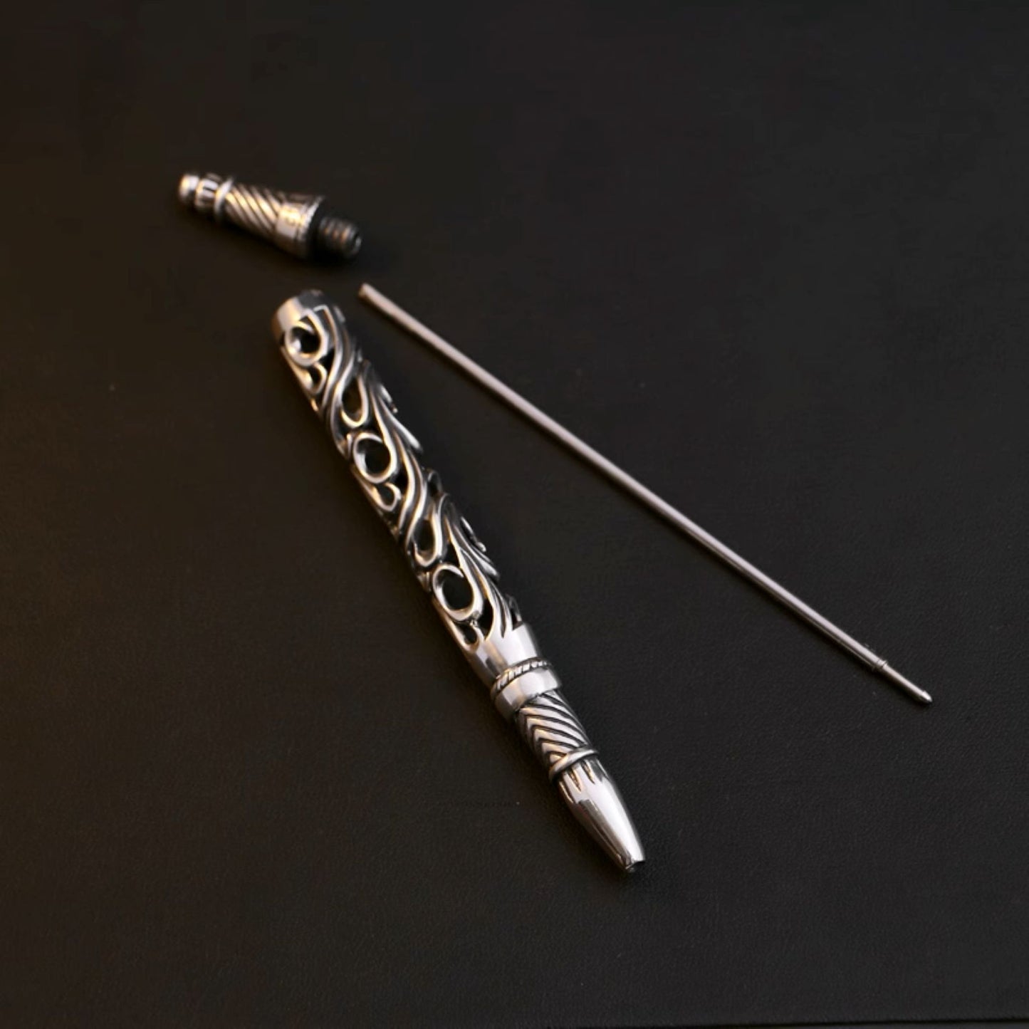 925 Sterling Hollow Vine Silver Pen Tube, Chrome Hearts Punk Statement  Accessories