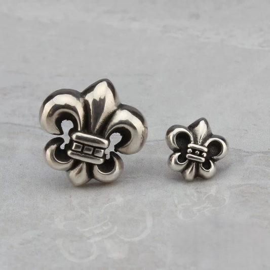 Chrome Hearts Scout Flower Fleur-de-lis Earring, Sterling Silver Punk Statement Stud Earrings
