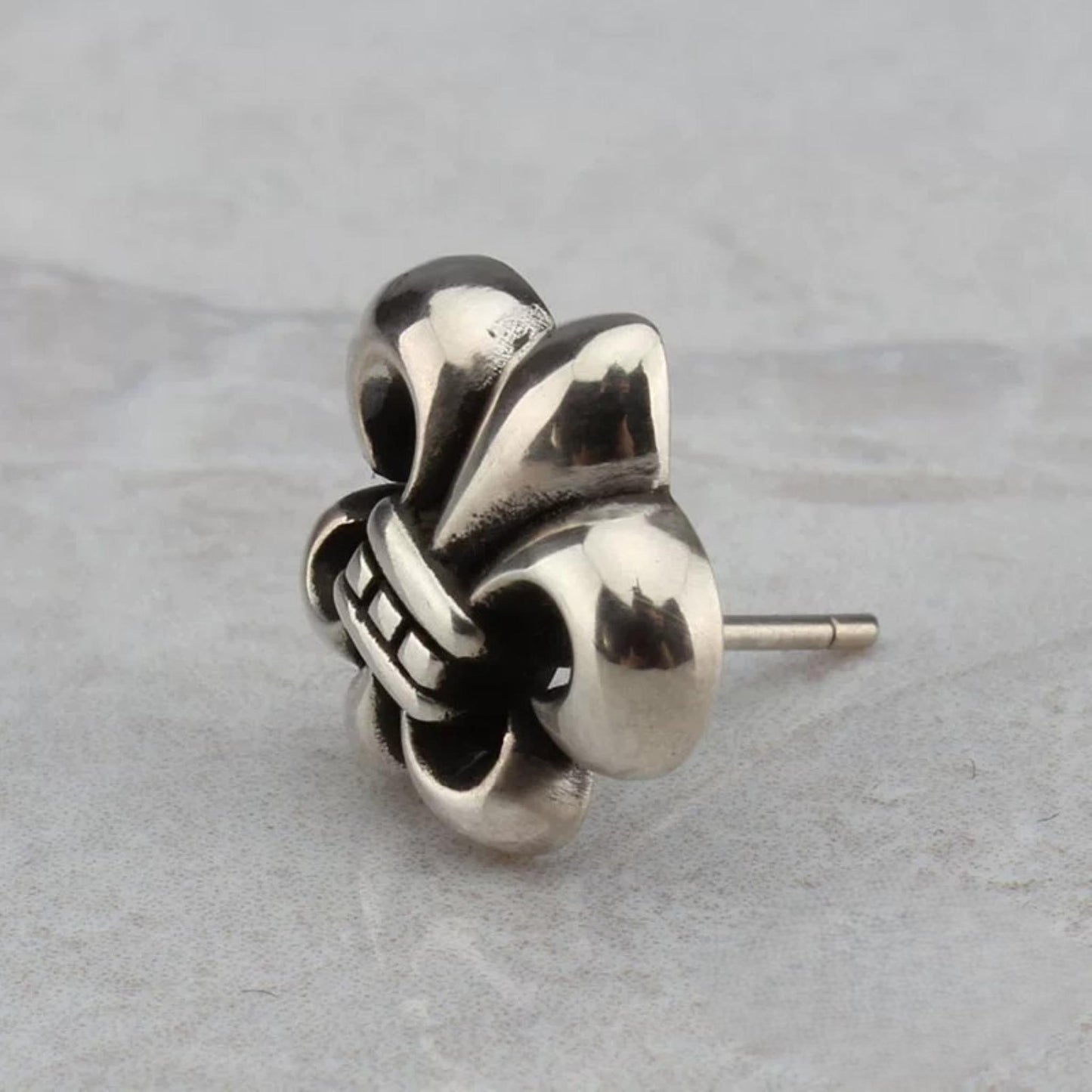 Chrome Hearts Scout Flower Fleur-de-lis Earring, Sterling Silver Punk Statement Stud Earrings