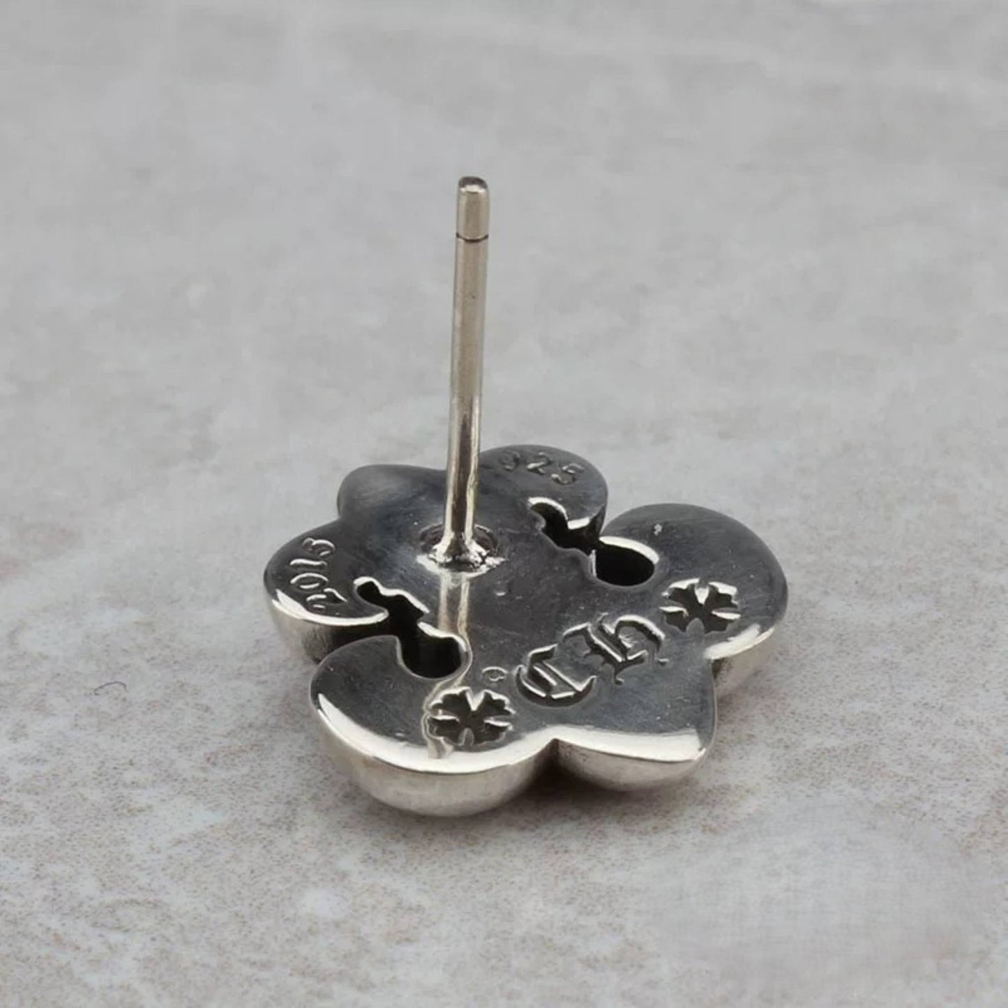 Chrome Hearts Scout Flower Fleur-de-lis Earring, Sterling Silver Punk Statement Stud Earrings