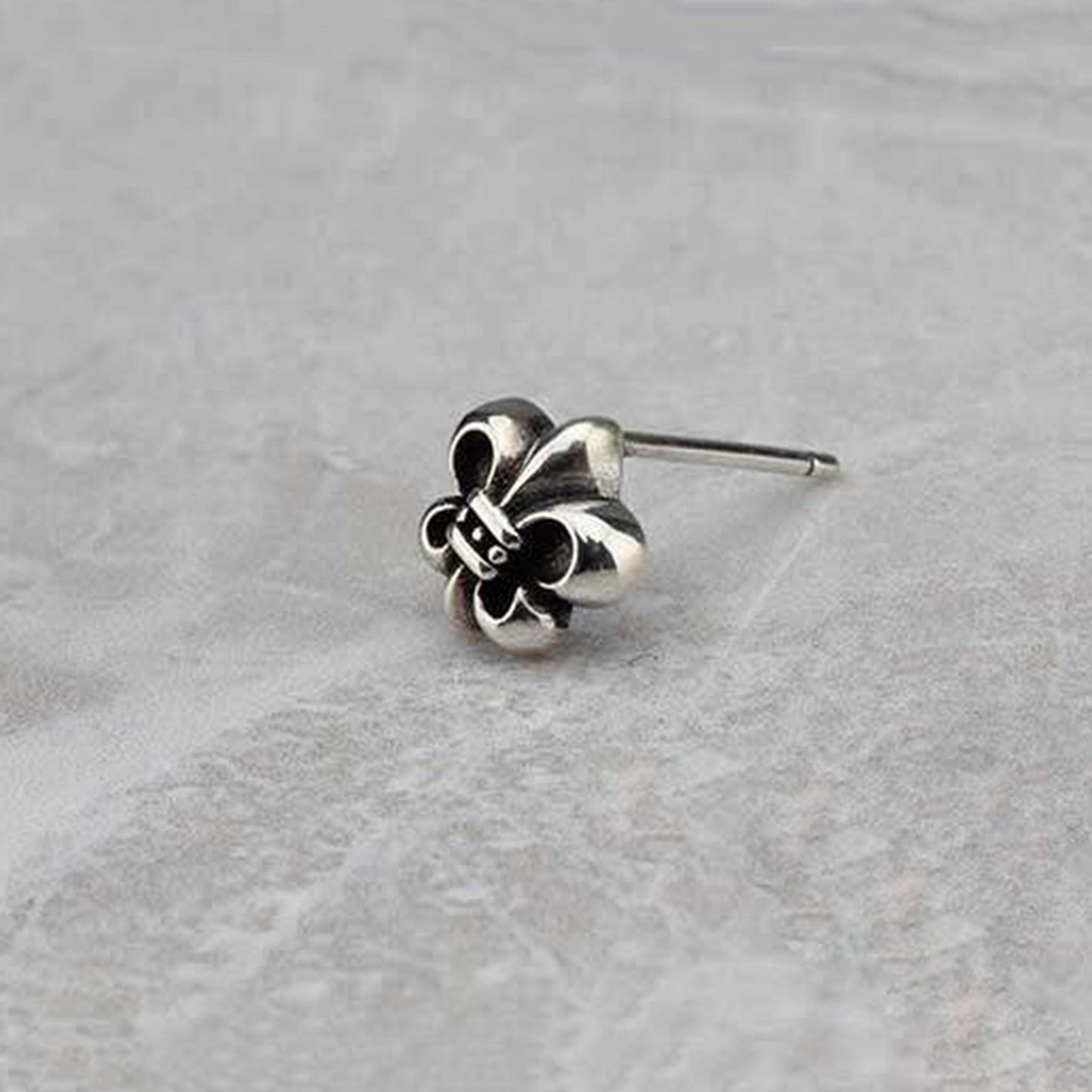 Chrome Hearts Scout Flower Fleur-de-lis Earring, Sterling Silver Punk Statement Stud Earrings