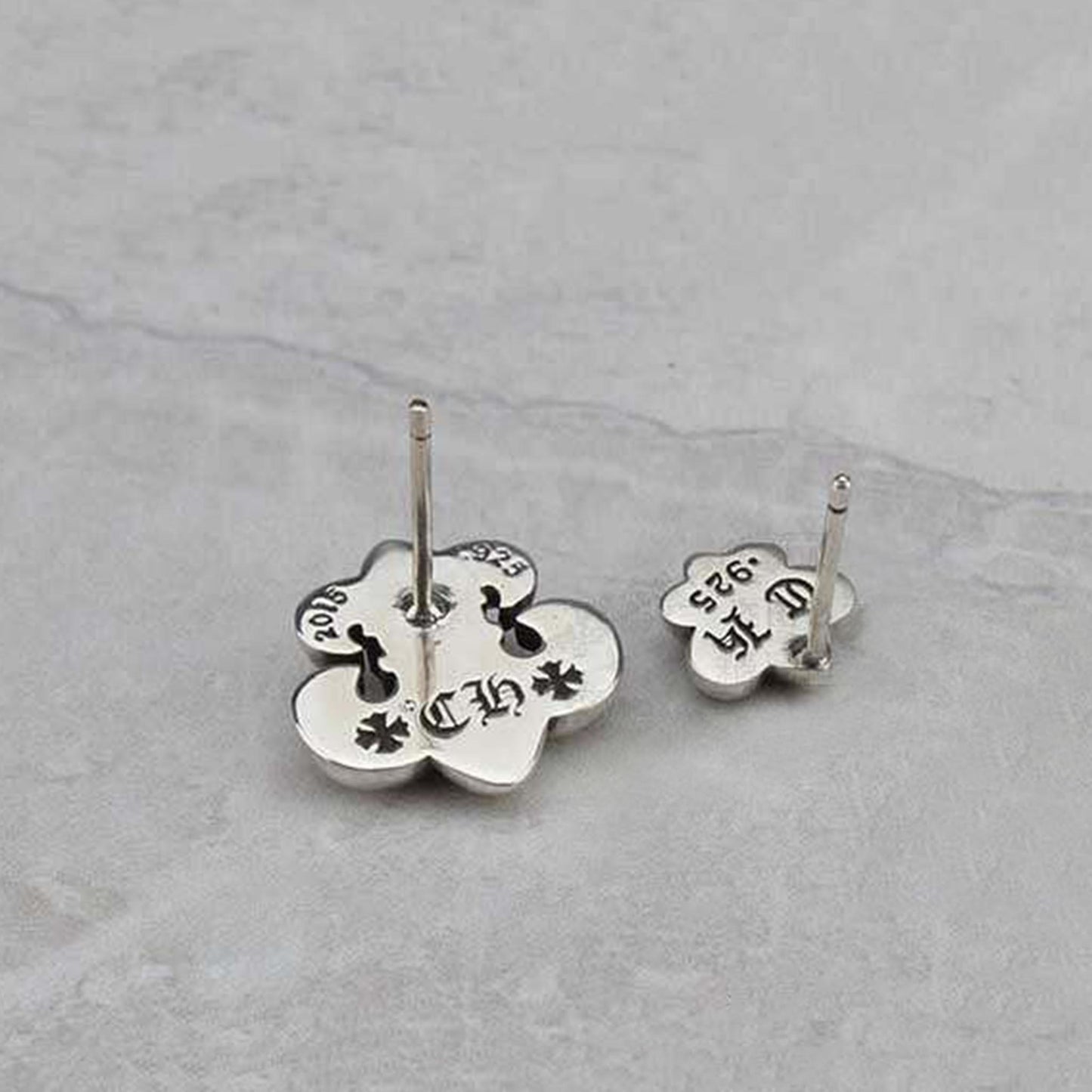 Chrome Hearts Scout Flower Fleur-de-lis Earring, Sterling Silver Punk Statement Stud Earrings
