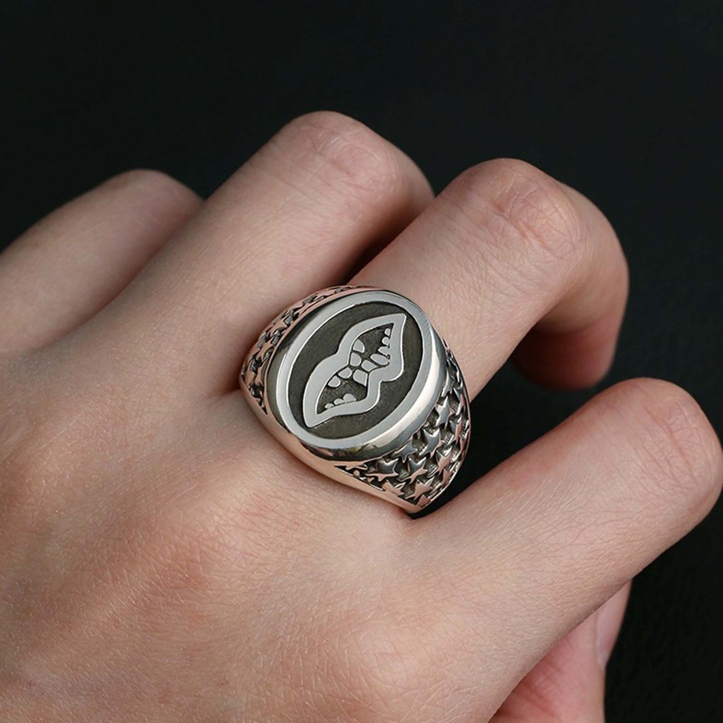 Chrome Hearts Gothic Graffiti Signet Ring, Sterling Punk Statement Silver Rings