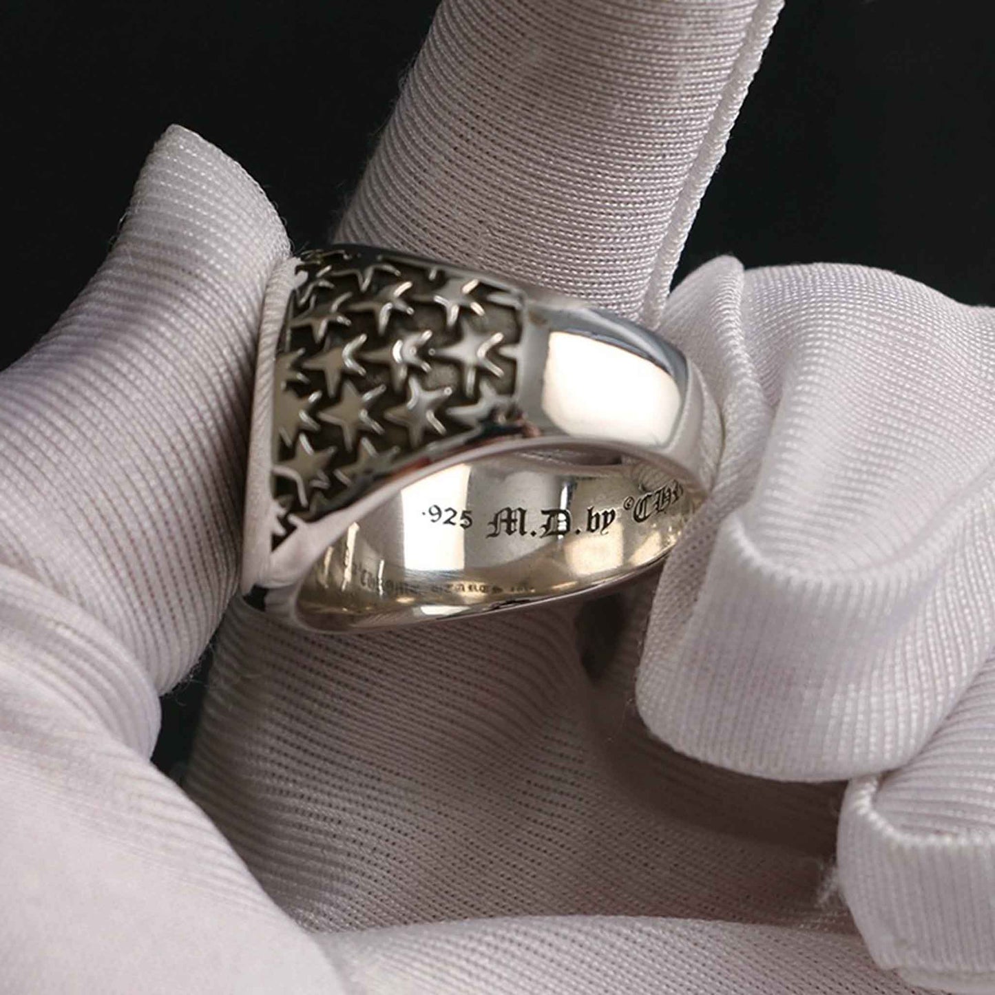 Chrome Hearts Gothic Graffiti Signet Ring, Sterling Punk Statement Silver Rings