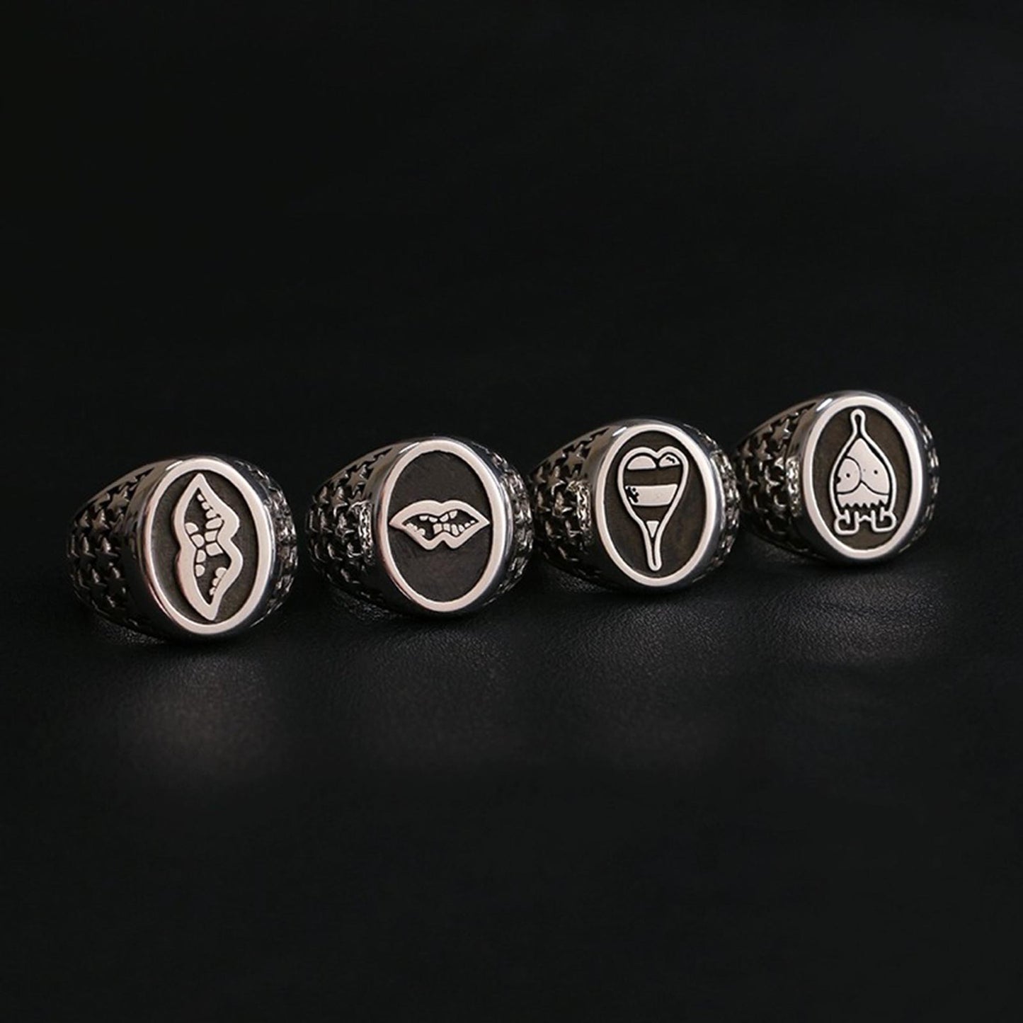 Chrome Hearts Gothic Graffiti Signet Ring, Sterling Punk Statement Silver Rings