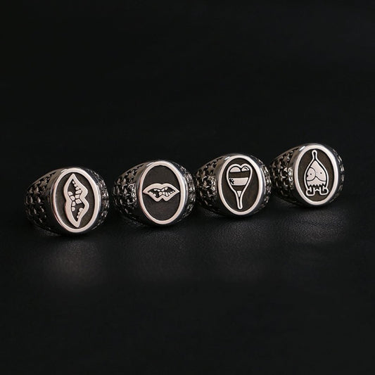 Chrome Hearts Gothic Graffiti Signet Ring, Sterling Punk Statement Silver Rings