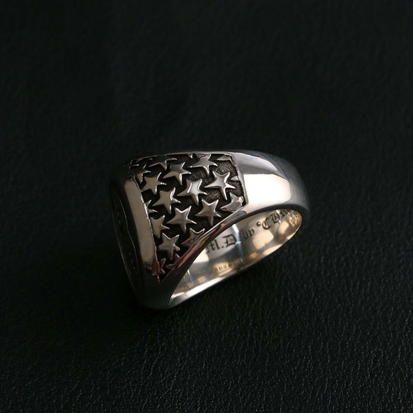 Chrome Hearts Gothic Graffiti Signet Ring, Sterling Punk Statement Silver Rings