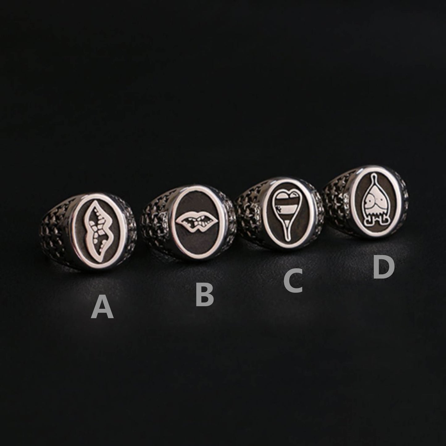 Chrome Hearts Gothic Graffiti Signet Ring, Sterling Punk Statement Silver Rings
