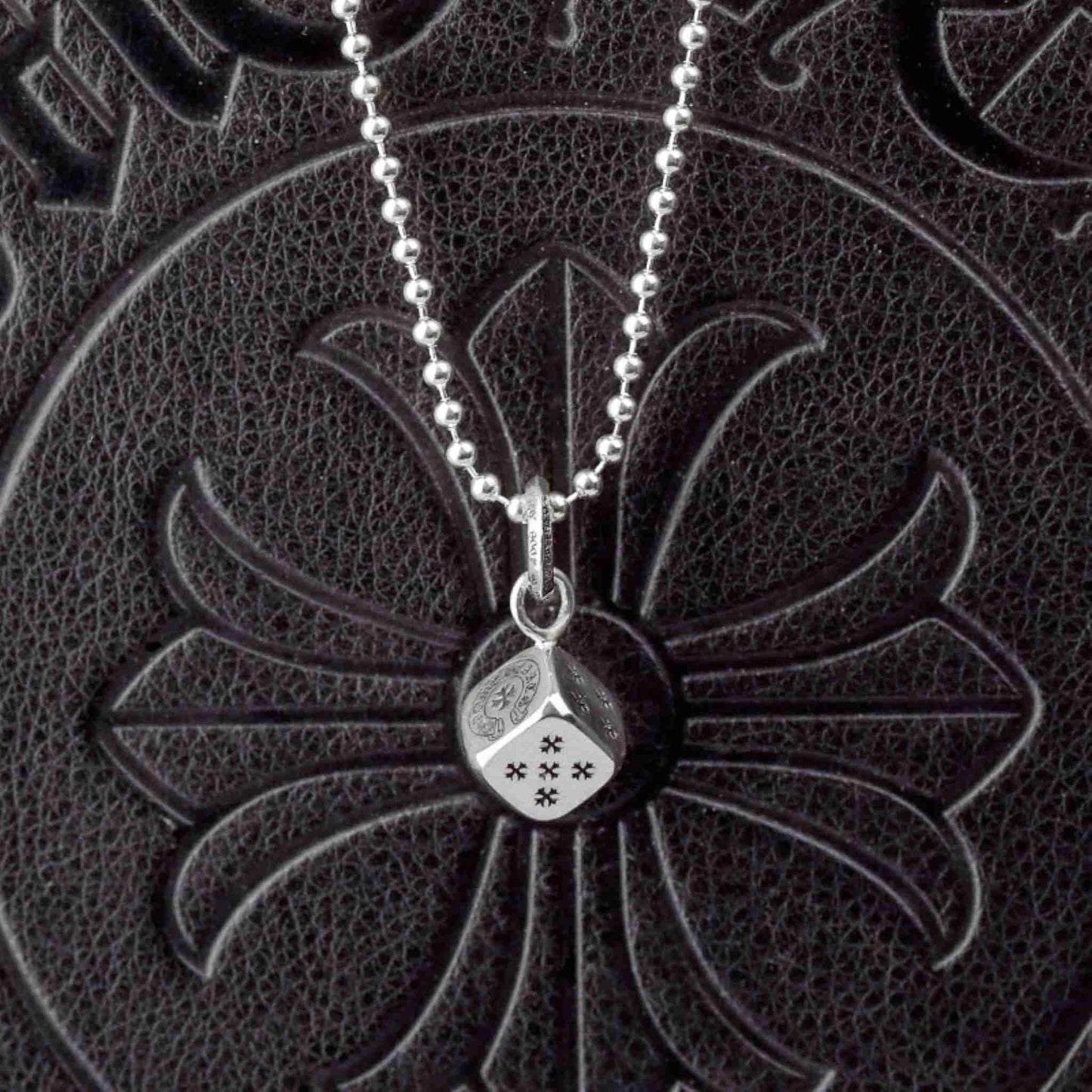 Chrome Hearts Cross Cube Dice Pendant Necklace, 925 Silver Charm Ball Chain Necklace