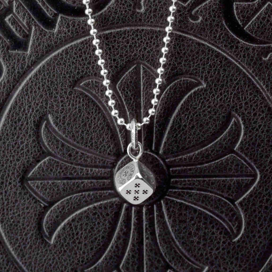 Chrome Hearts Cross Cube Dice Pendant Necklace, 925 Silver Charm Ball Chain Necklace