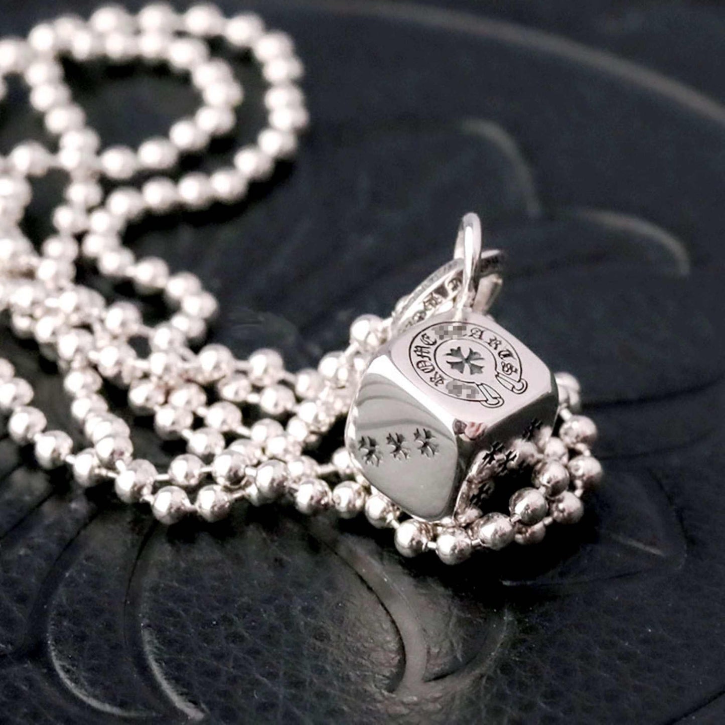 Chrome Hearts Cross Cube Dice Pendant Necklace, 925 Silver Charm Ball Chain Necklace