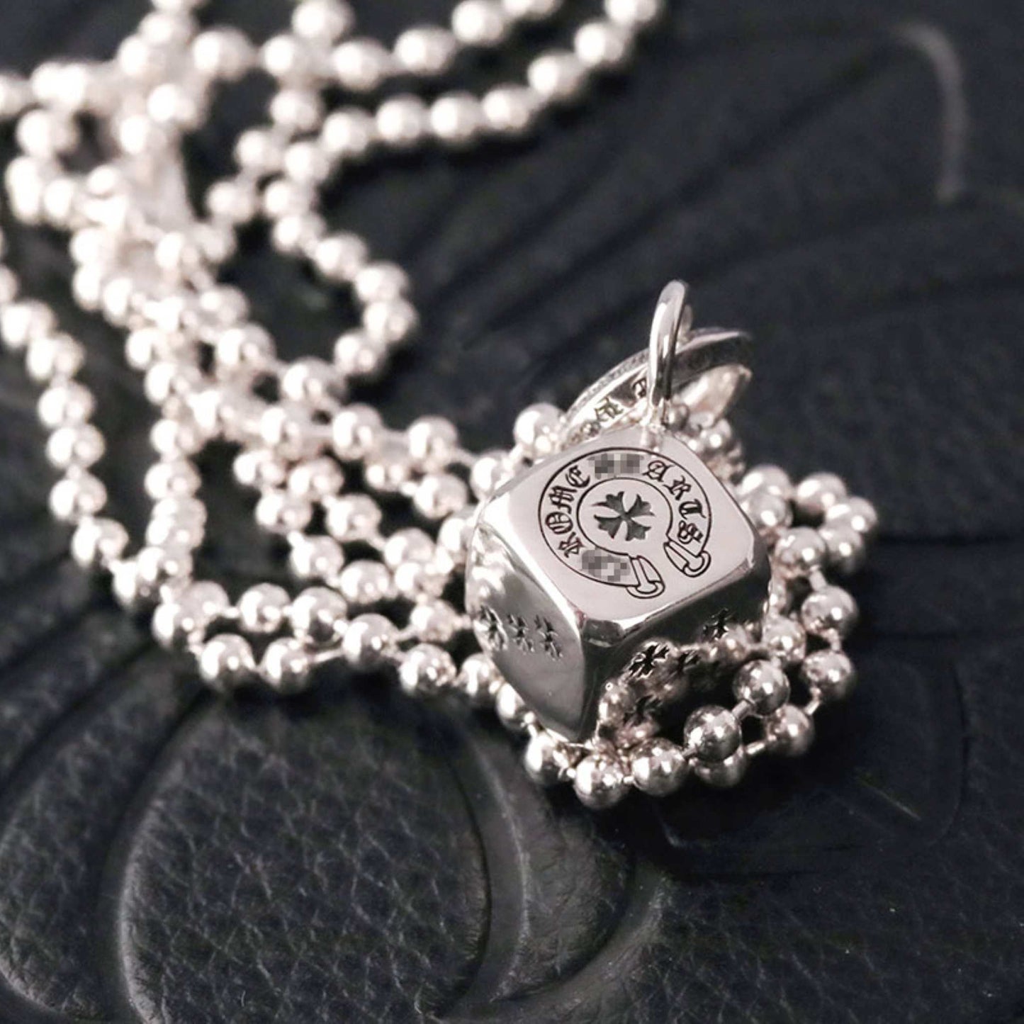 Chrome Hearts Cross Cube Dice Pendant Necklace, 925 Silver Charm Ball Chain Necklace
