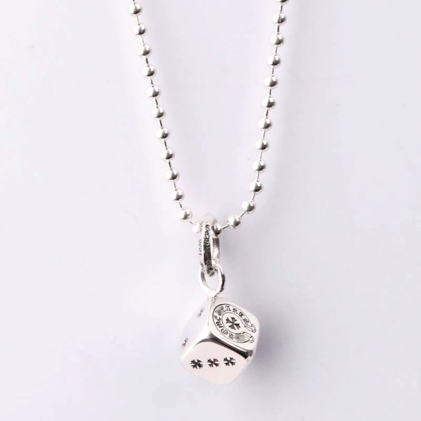 Chrome Hearts Cross Cube Dice Pendant Necklace, 925 Silver Charm Ball Chain Necklace