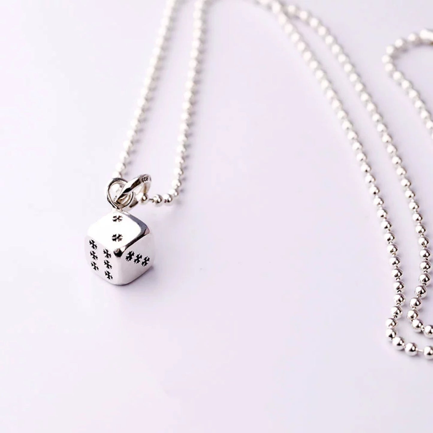 Chrome Hearts Cross Cube Dice Pendant Necklace, 925 Silver Charm Ball Chain Necklace