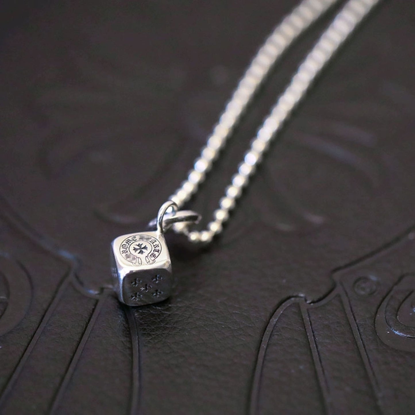 Chrome Hearts Cross Cube Dice Pendant Necklace, 925 Silver Charm Ball Chain Necklace