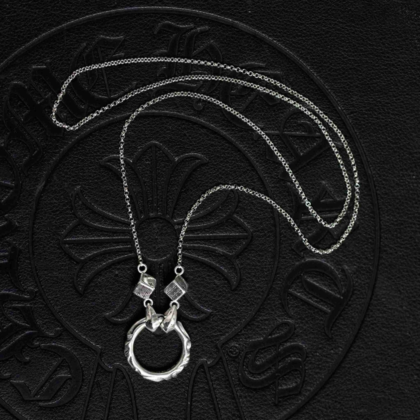 Chrome Hearts Silver Dice Roll Chain Necklace, 925 Silver Punk Statement Necklace with Pendant
