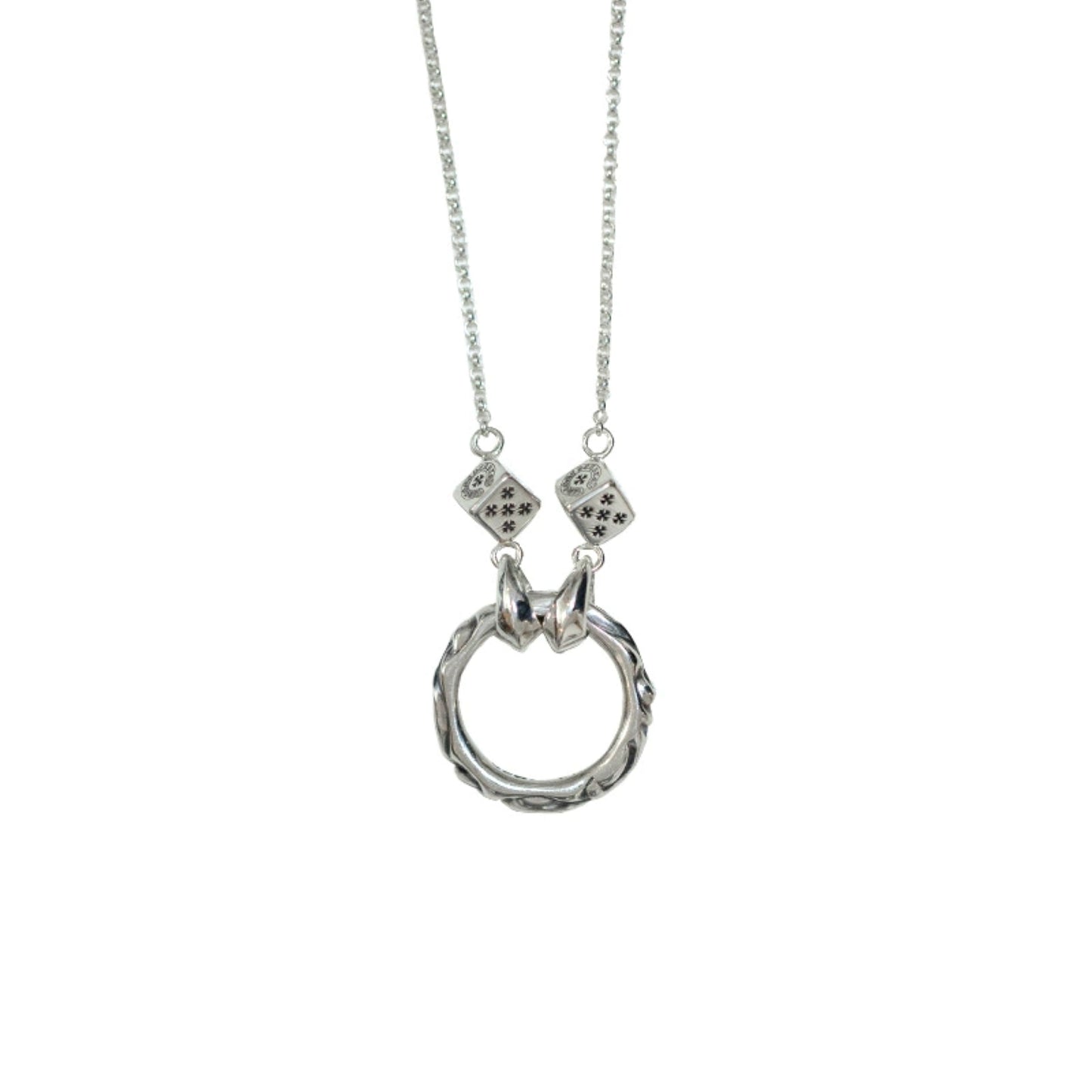 Chrome Hearts Silver Dice Roll Chain Necklace, 925 Silver Punk Statement Necklace with Pendant
