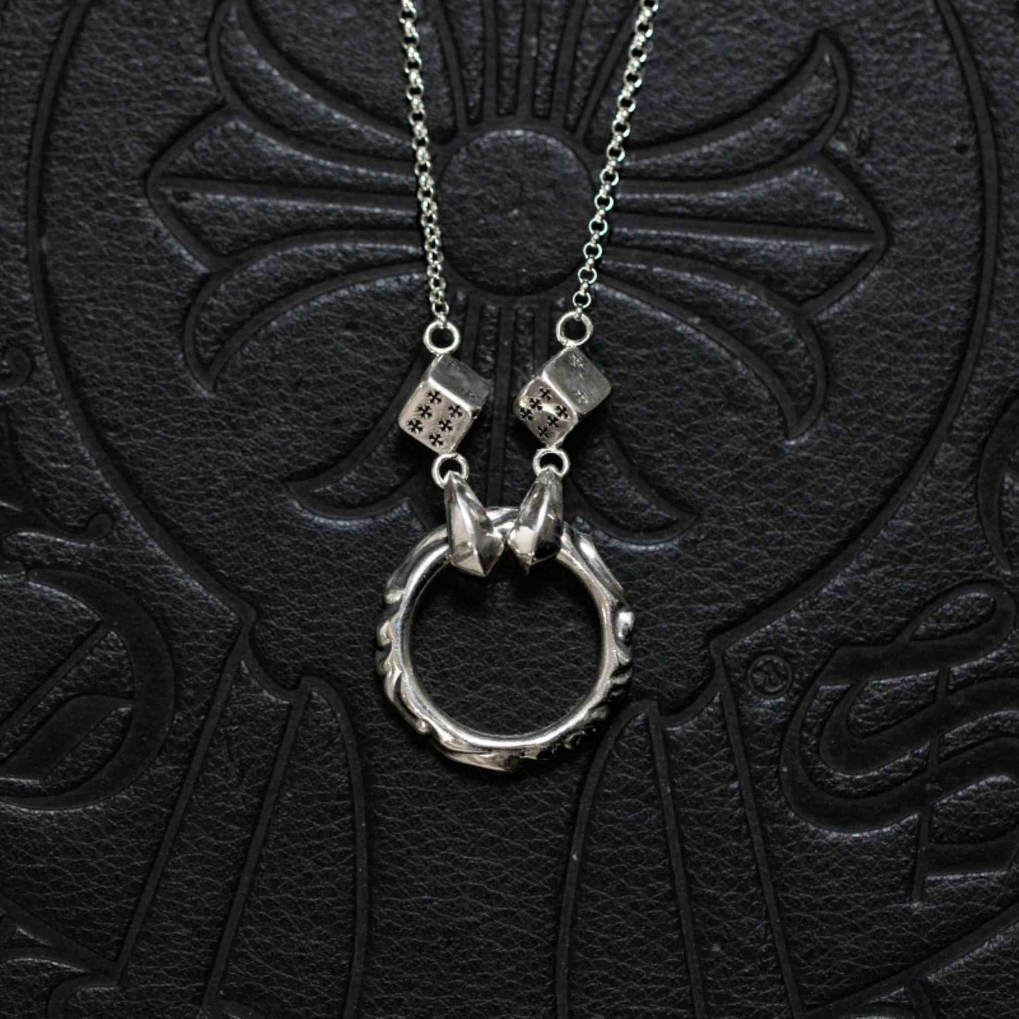 Chrome Hearts Silver Dice Roll Chain Necklace, 925 Silver Punk Statement Necklace with Pendant