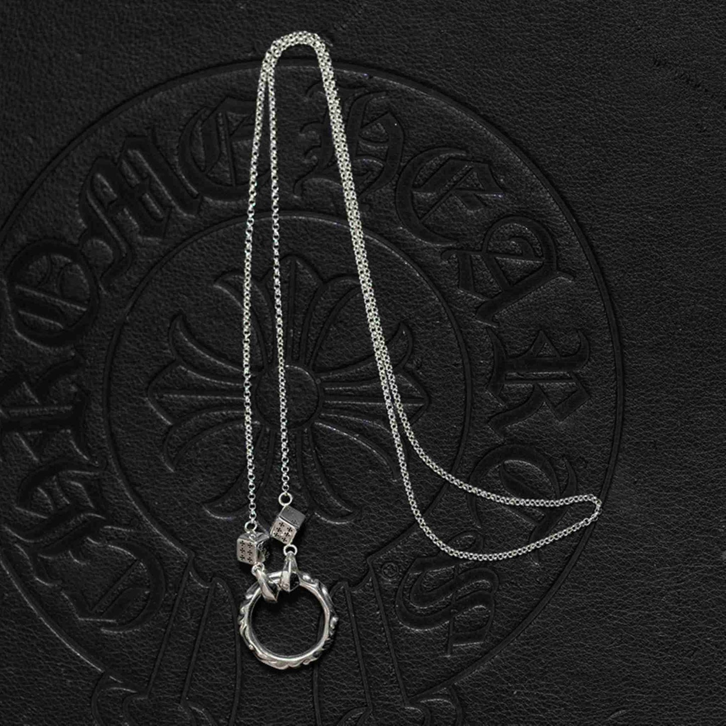 Chrome Hearts Silver Dice Roll Chain Necklace, 925 Silver Punk Statement Necklace with Pendant