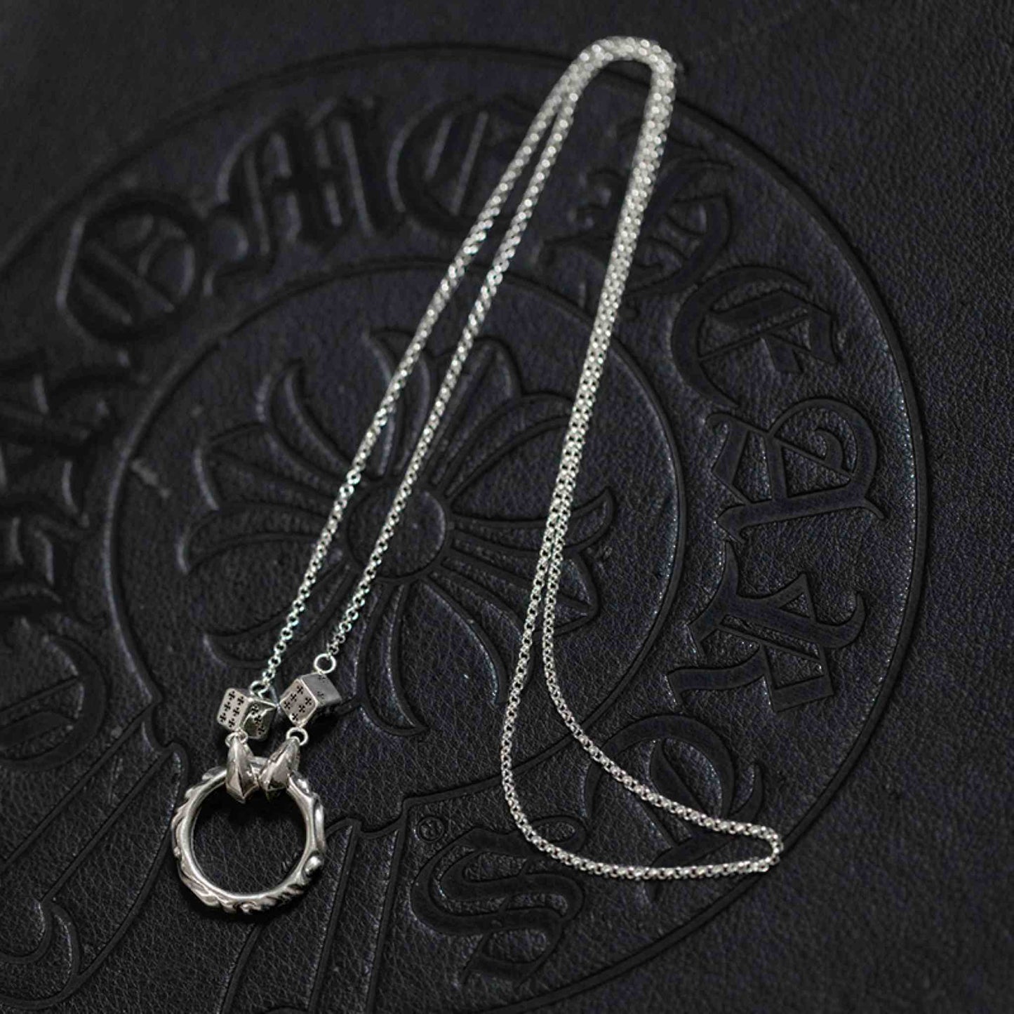 Chrome Hearts Silver Dice Roll Chain Necklace, 925 Silver Punk Statement Necklace with Pendant