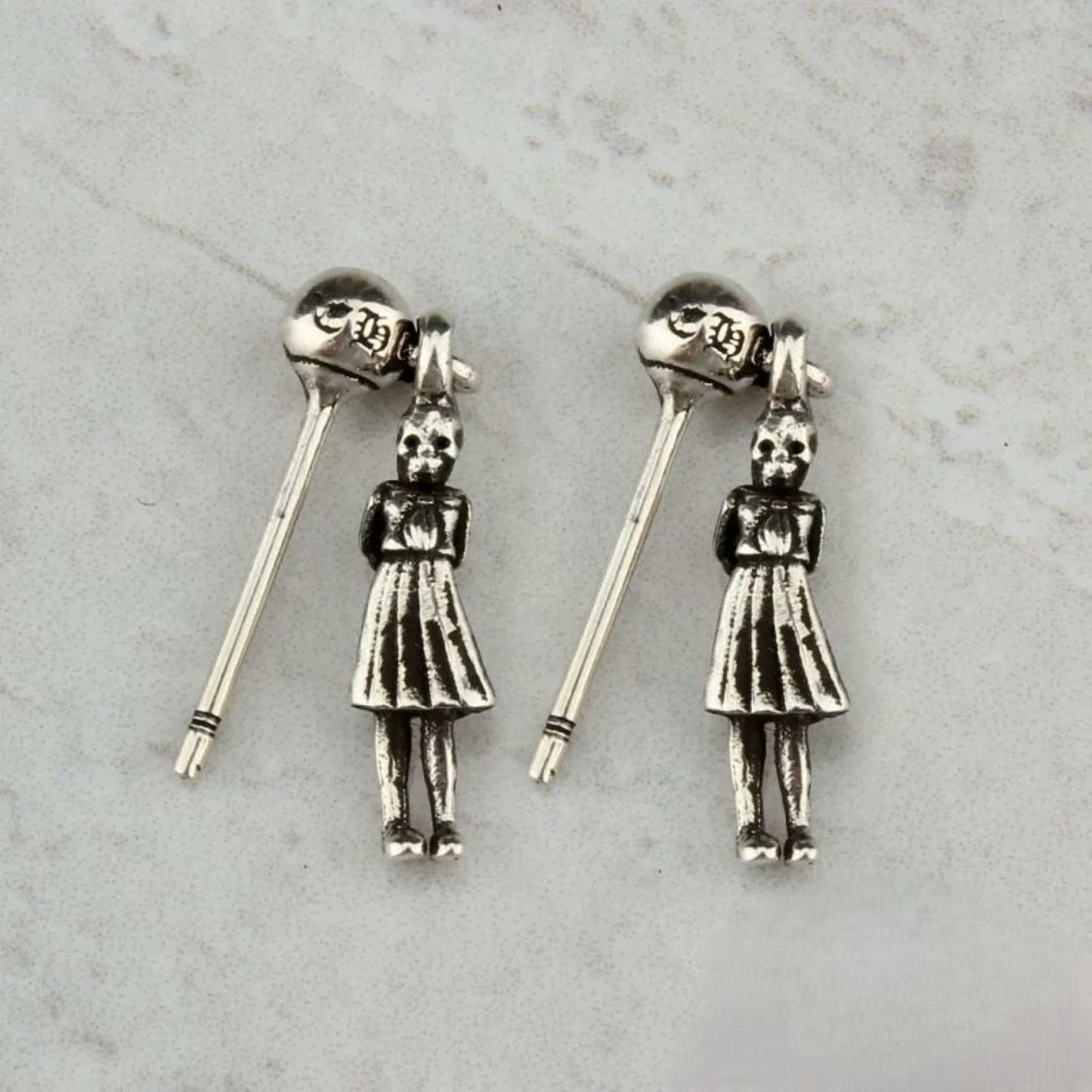 Chrome Hearts Skeleton FOTI Earrings, CH Sterling Silver Punk Statement Dangle Earring