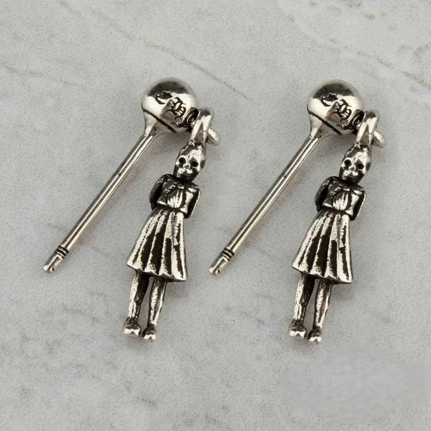 Chrome Hearts Skeleton FOTI Earrings, CH Sterling Silver Punk Statement Dangle Earring