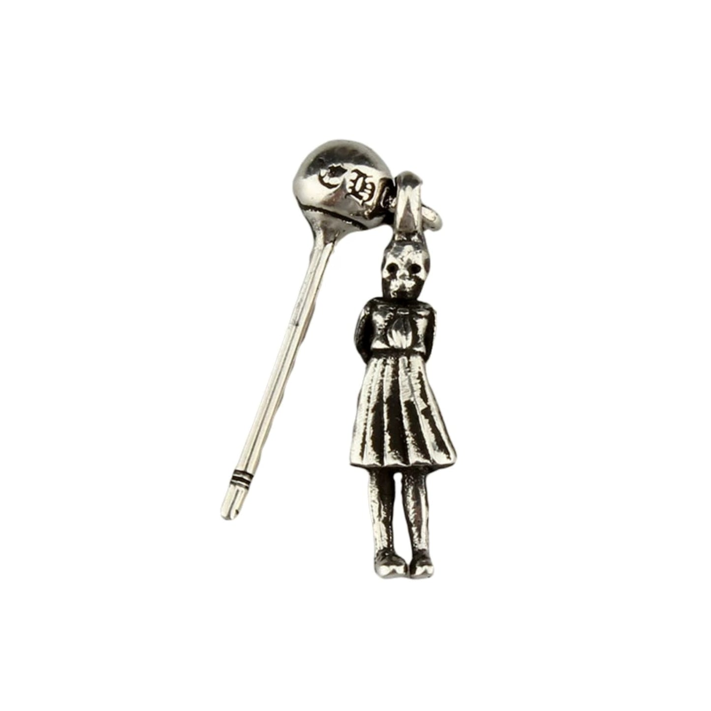 Chrome Hearts Skeleton FOTI Earrings, CH Sterling Silver Punk Statement Dangle Earring