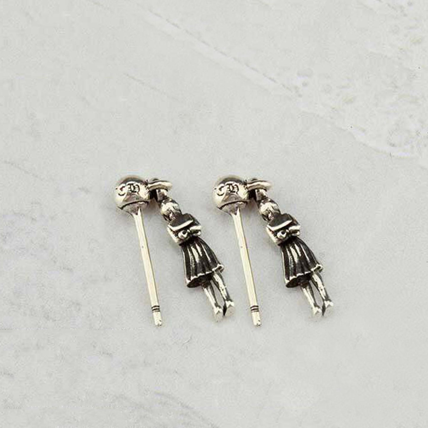 Chrome Hearts Skeleton FOTI Earrings, CH Sterling Silver Punk Statement Dangle Earring