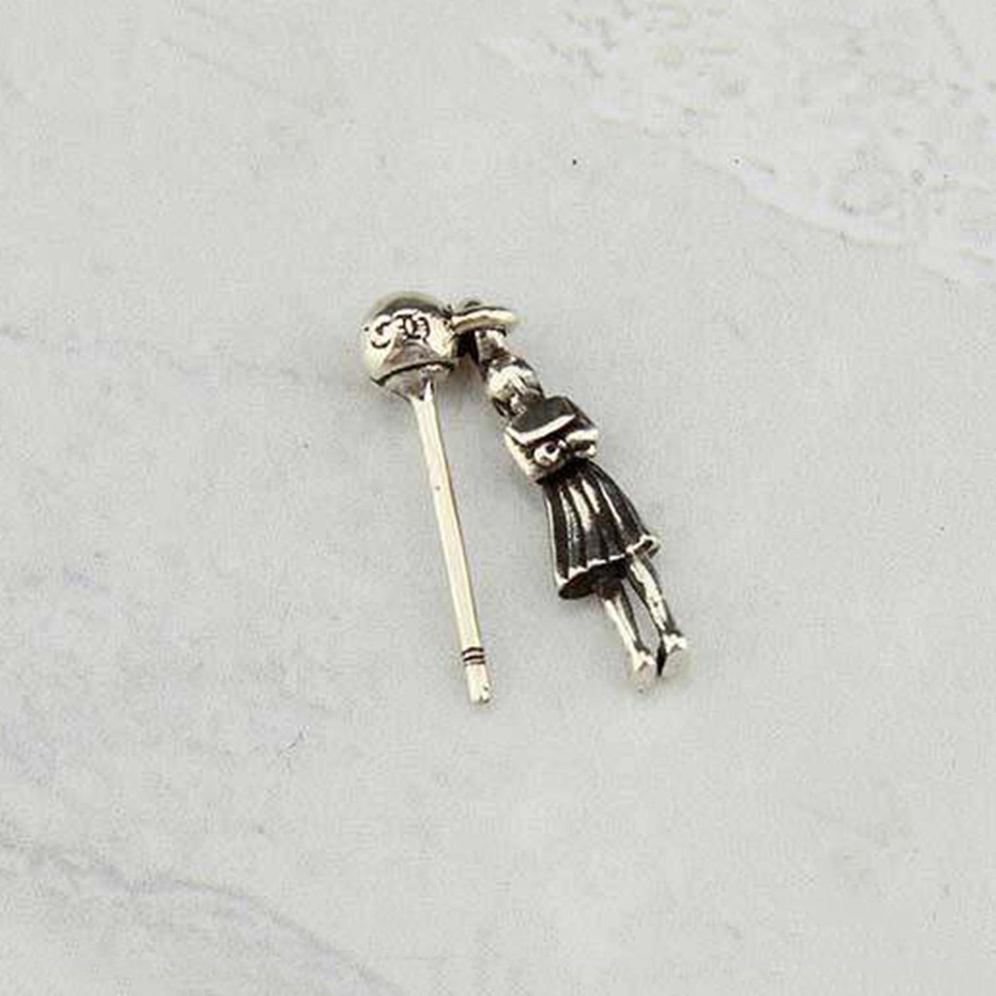 Chrome Hearts Skeleton FOTI Earrings, CH Sterling Silver Punk Statement Dangle Earring