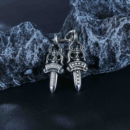 Chrome Hearts Gothic Dagger Pendant, Small Size Silver Sword Chain Necklace Charm
