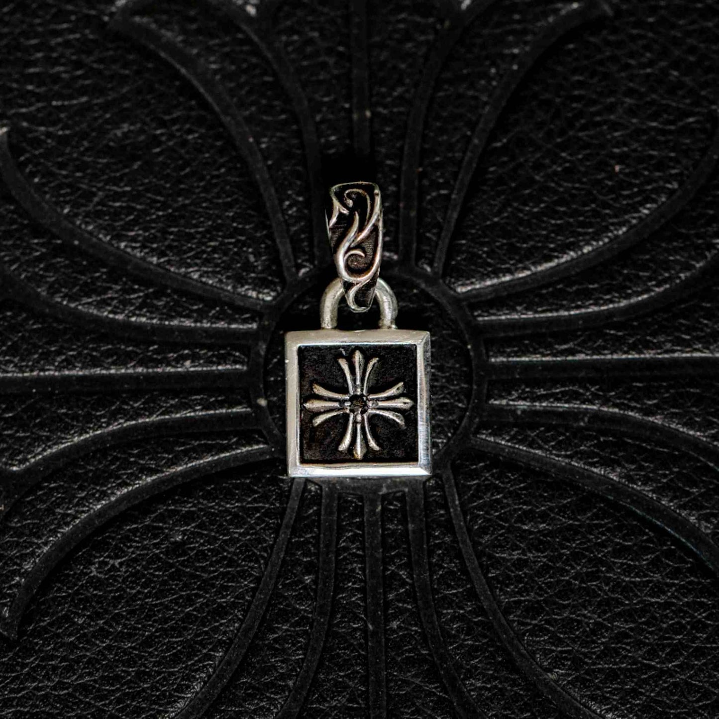 Chrome Hearts Square Cross Necklace Pendant with Gems, 925 Silver Punk Statement Charm