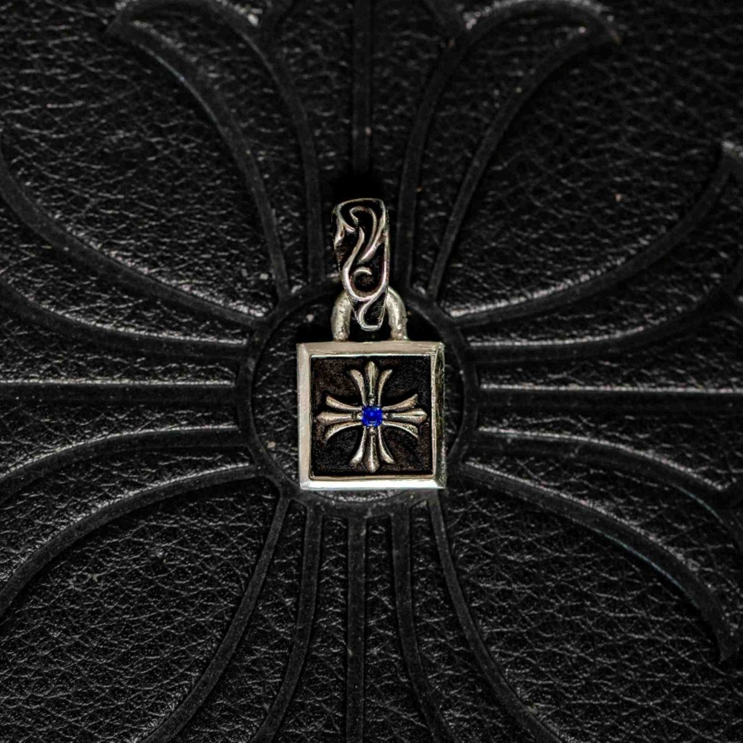 Chrome Hearts Square Cross Necklace Pendant with Gems, 925 Silver Punk Statement Charm