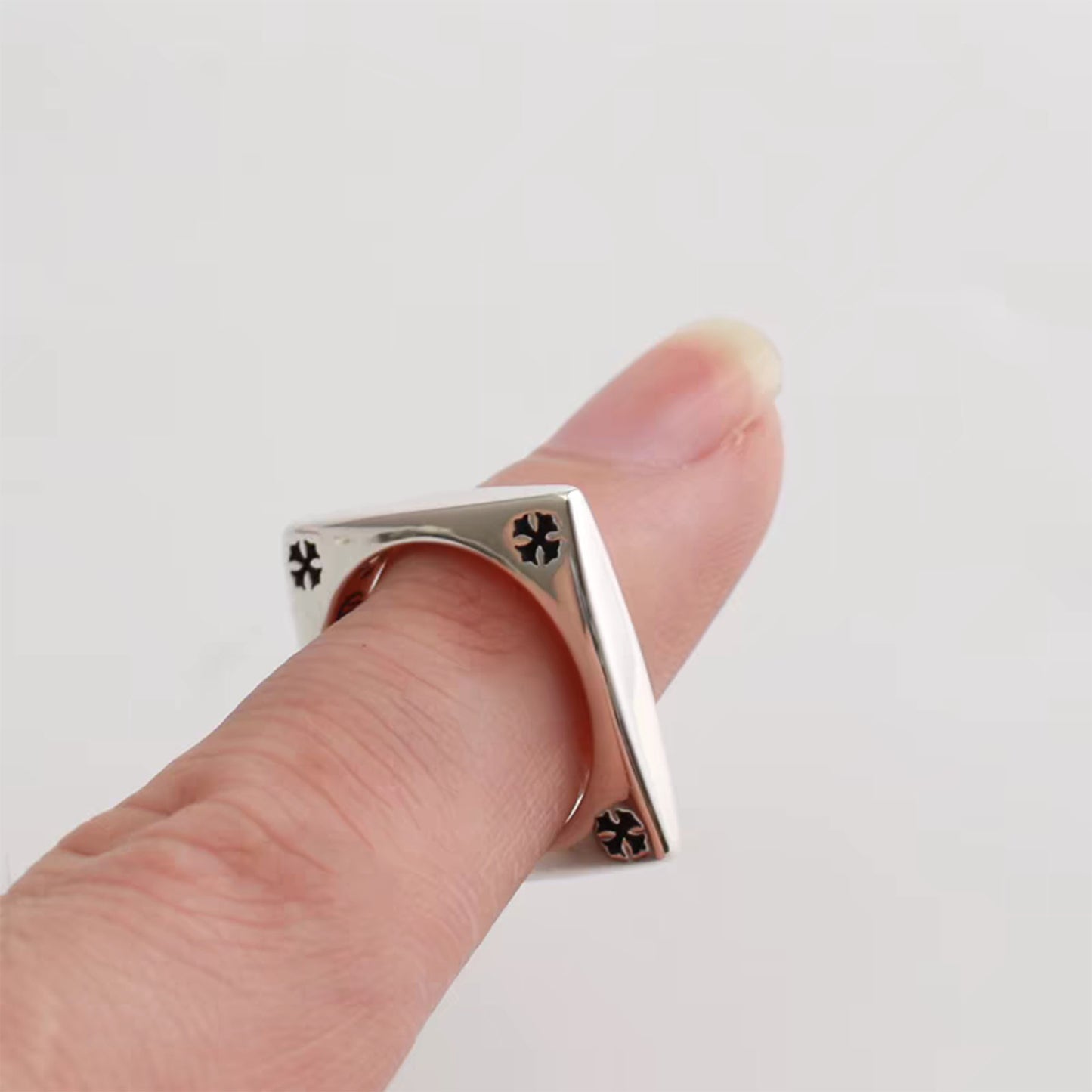Sterling Silver Square Cross Tail Ring, Chrome Hearts Punk Statement Silver Pinky Rings