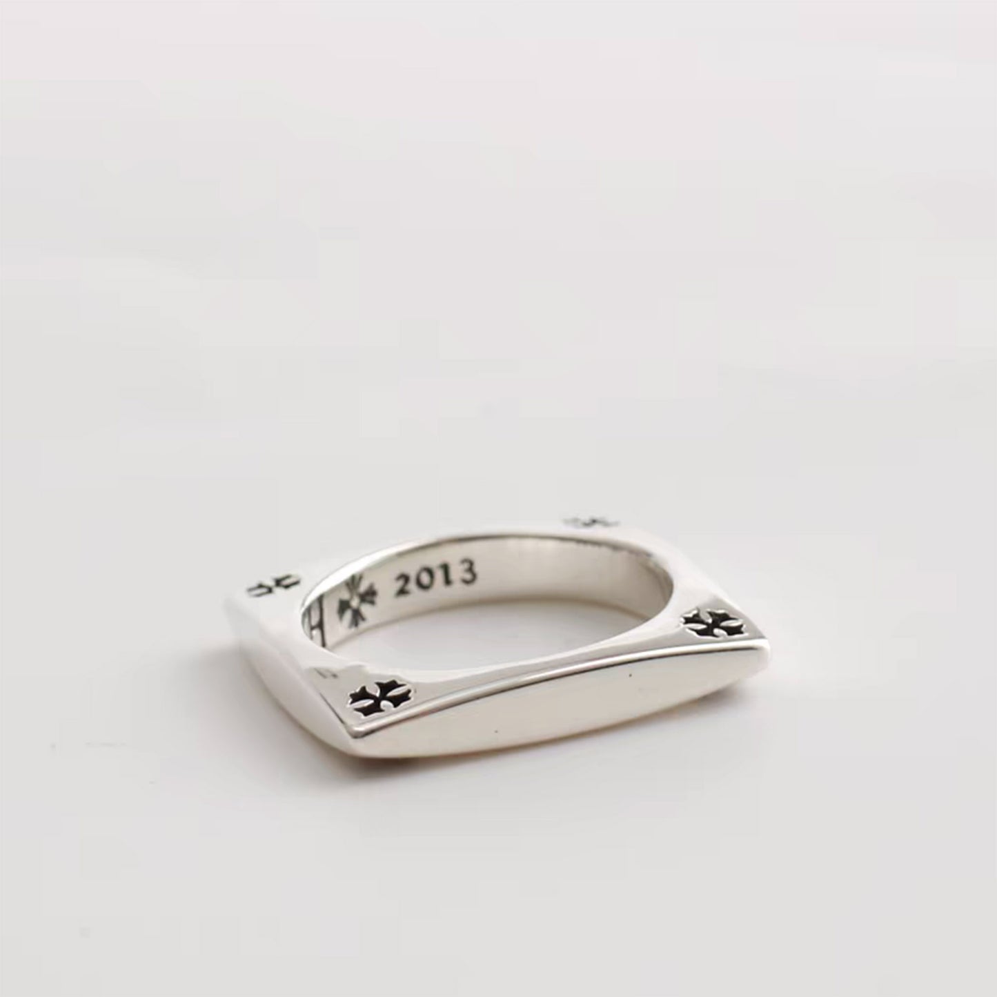 Sterling Silver Square Cross Tail Ring, Chrome Hearts Punk Statement Silver Pinky Rings