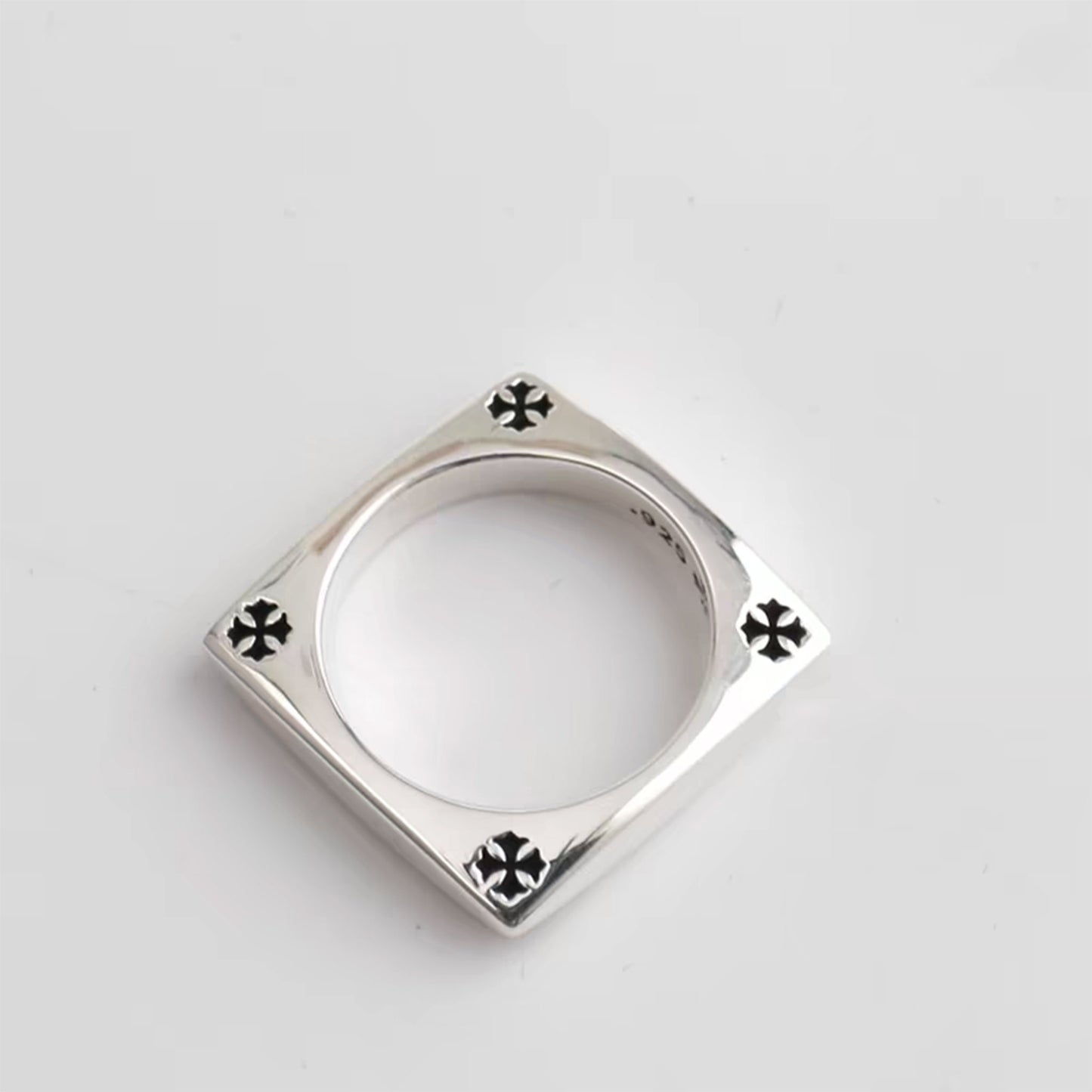 Sterling Silver Square Cross Tail Ring, Chrome Hearts Punk Statement Silver Pinky Rings