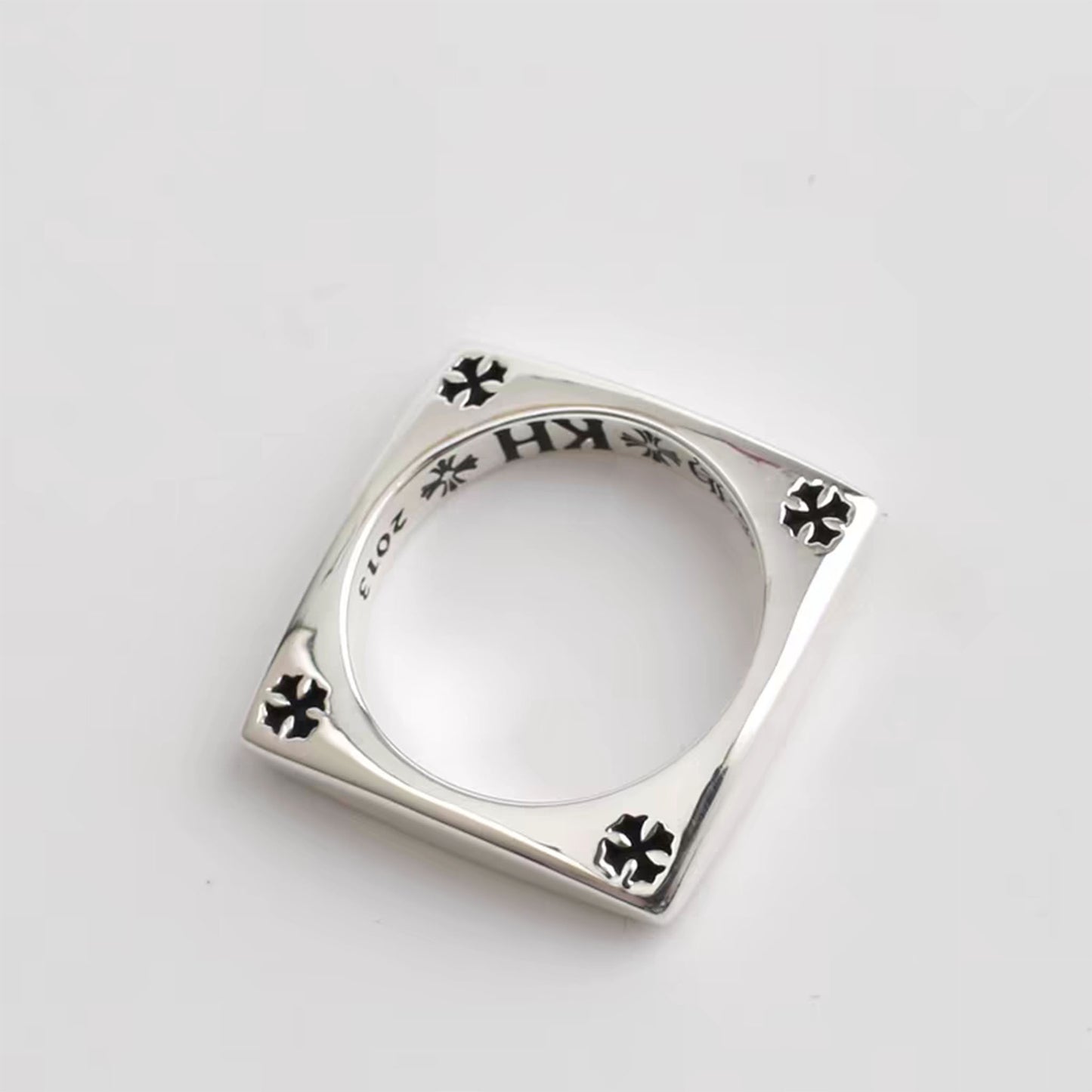 Sterling Silver Square Cross Tail Ring, Chrome Hearts Punk Statement Silver Pinky Rings