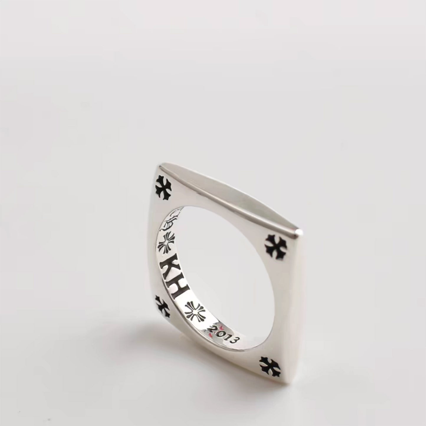 Sterling Silver Square Cross Tail Ring, Chrome Hearts Punk Statement Silver Pinky Rings