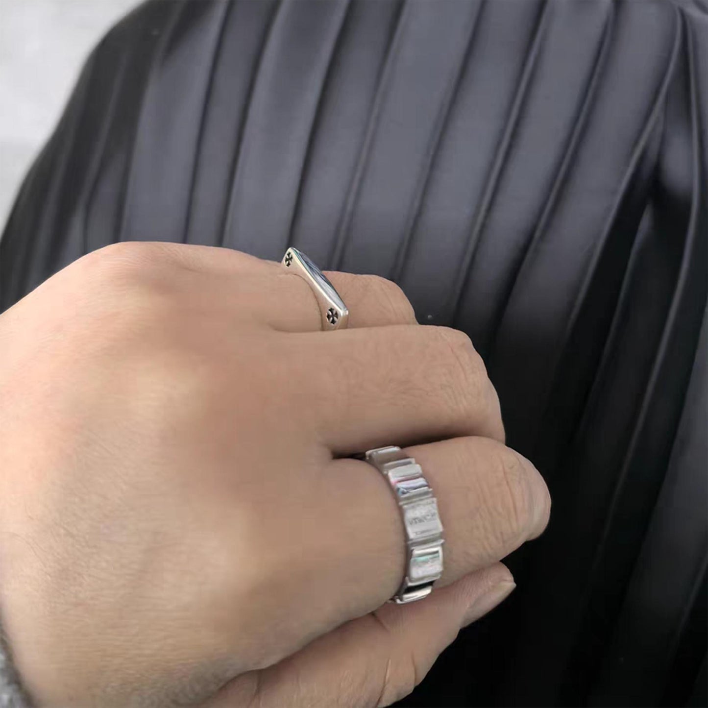 Sterling Silver Square Cross Tail Ring, Chrome Hearts Punk Statement Silver Pinky Rings