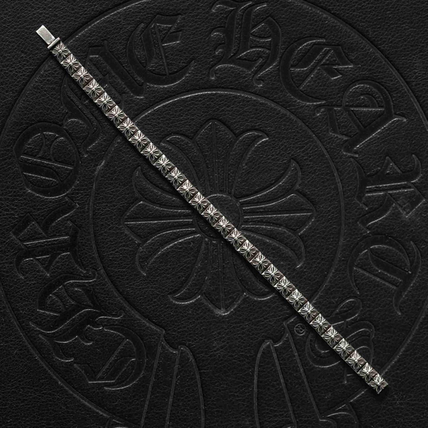 Chrome Hearts Style Square Tiny Cross Buckle Bracelet, Sterling Silver Punk Statement Bracelets