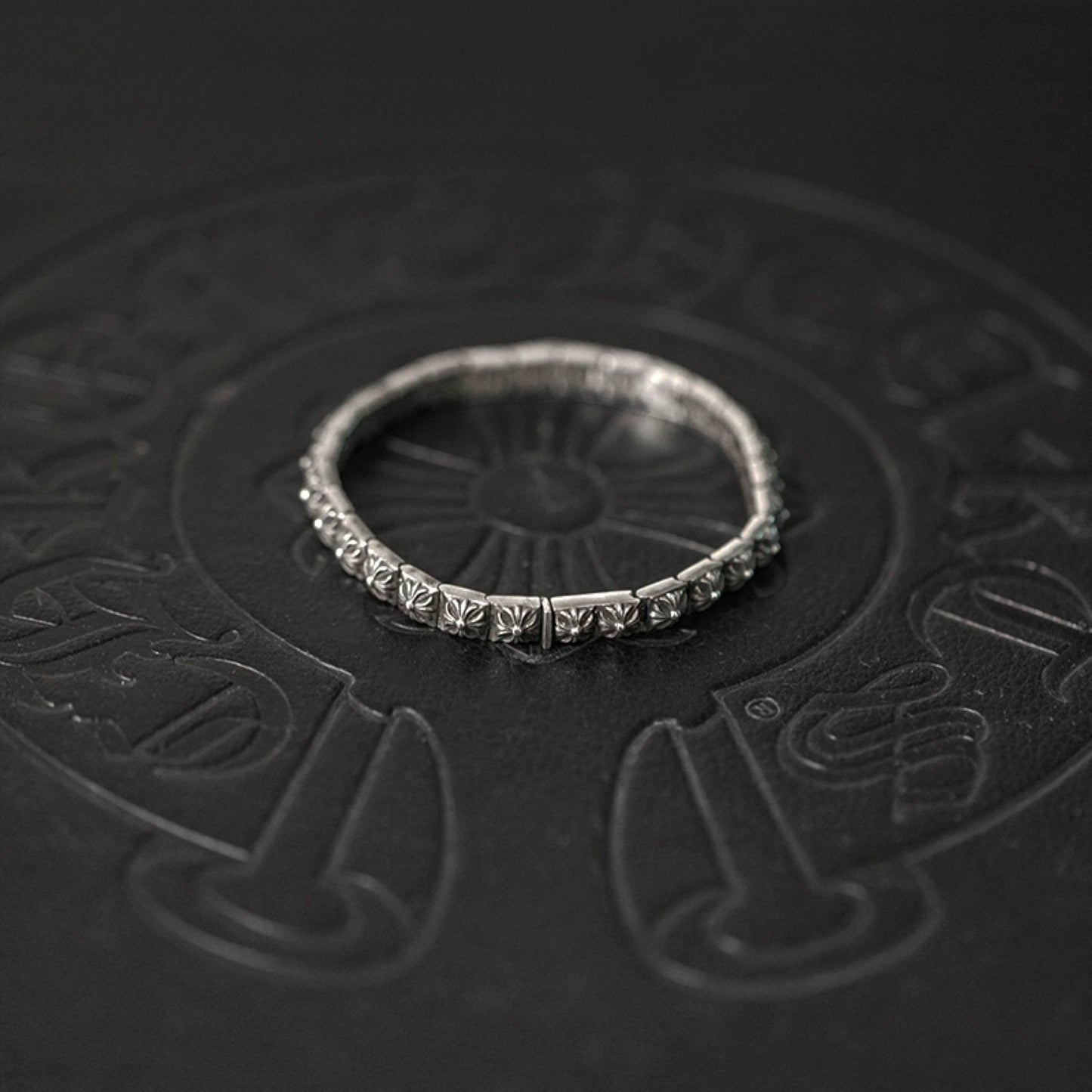 Chrome Hearts Style Square Tiny Cross Buckle Bracelet, Sterling Silver Punk Statement Bracelets