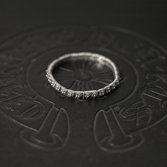 Chrome Hearts Style Square Tiny Cross Buckle Bracelet, Sterling Silver Punk Statement Bracelets