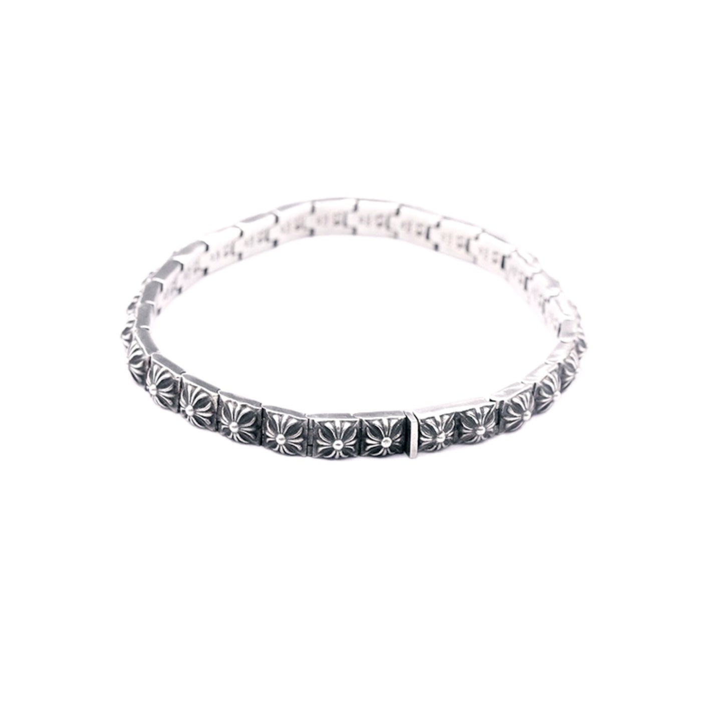 Chrome Hearts Style Square Tiny Cross Buckle Bracelet, Sterling Silver Punk Statement Bracelets