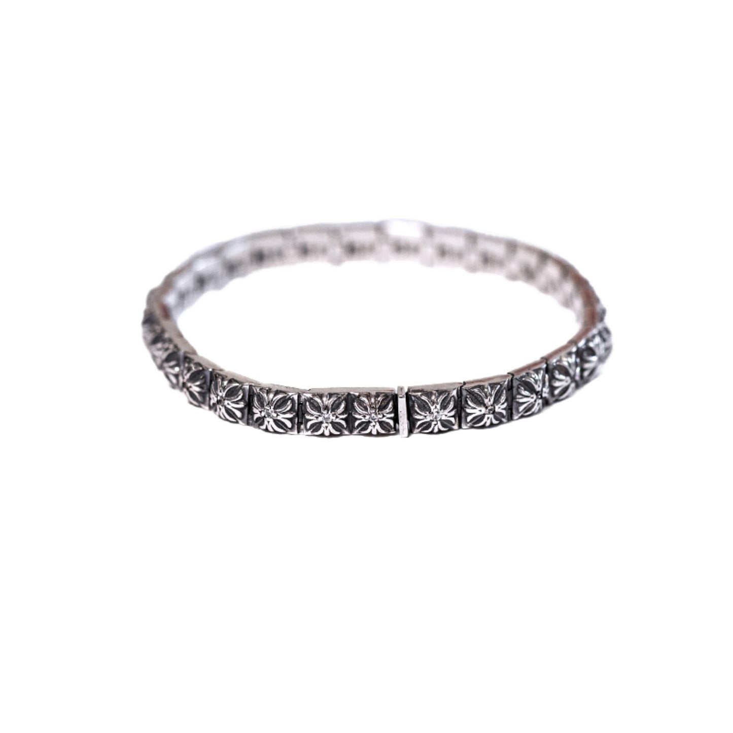 Chrome Hearts Style Square Tiny Cross Buckle Bracelet with Gems, Sterling Silver Punk Statement Bracelets