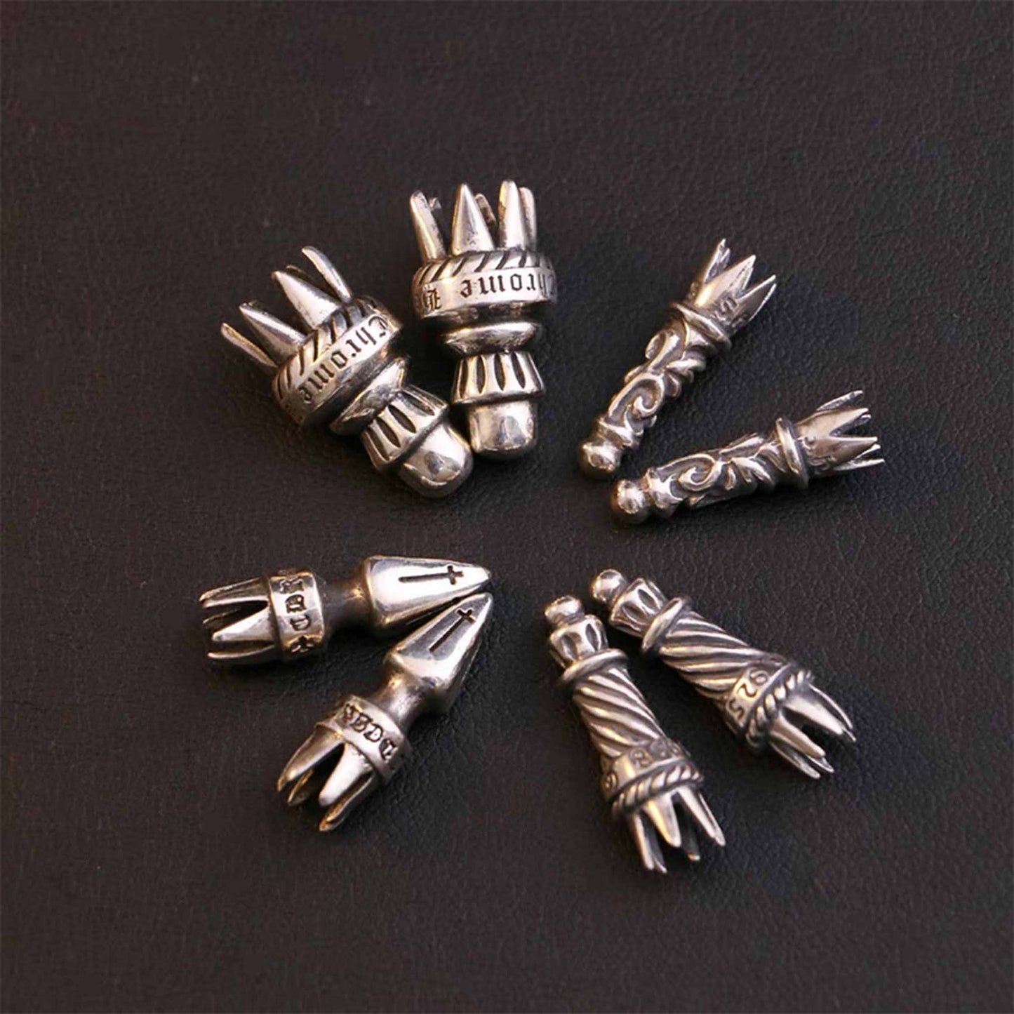 Chrome Hearts Gothic Silver Heads for Leather Rope, Punk Statement Sterling Silver Accessories