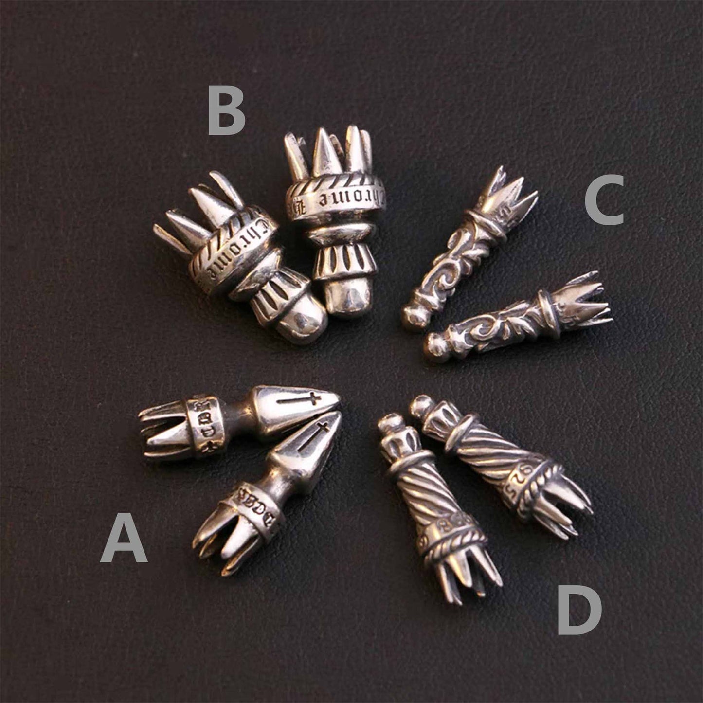 Chrome Hearts Gothic Silver Heads for Leather Rope, Punk Statement Sterling Silver Accessories